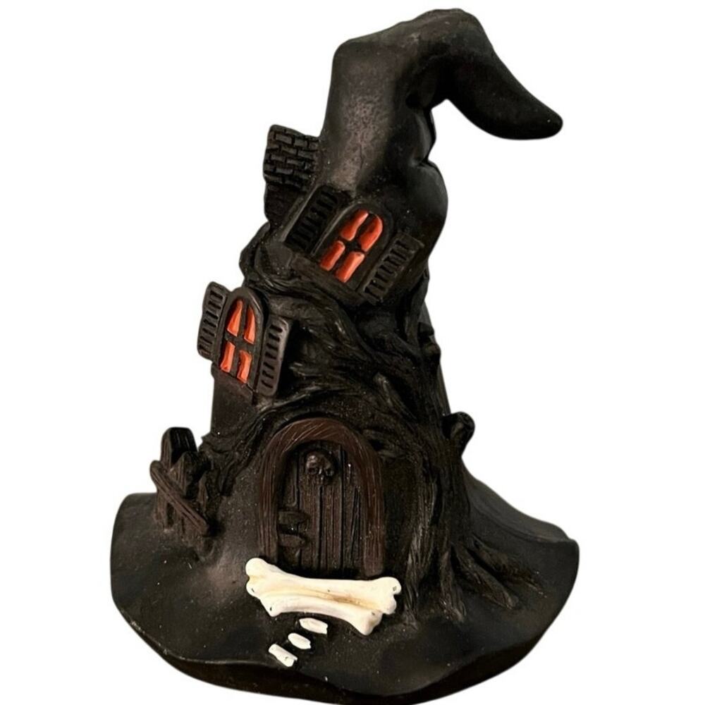 Halloween Witch Hat Mini House Figurine Polyresin Decor Spooky Fairy Garden 5" - Picture 5 of 5